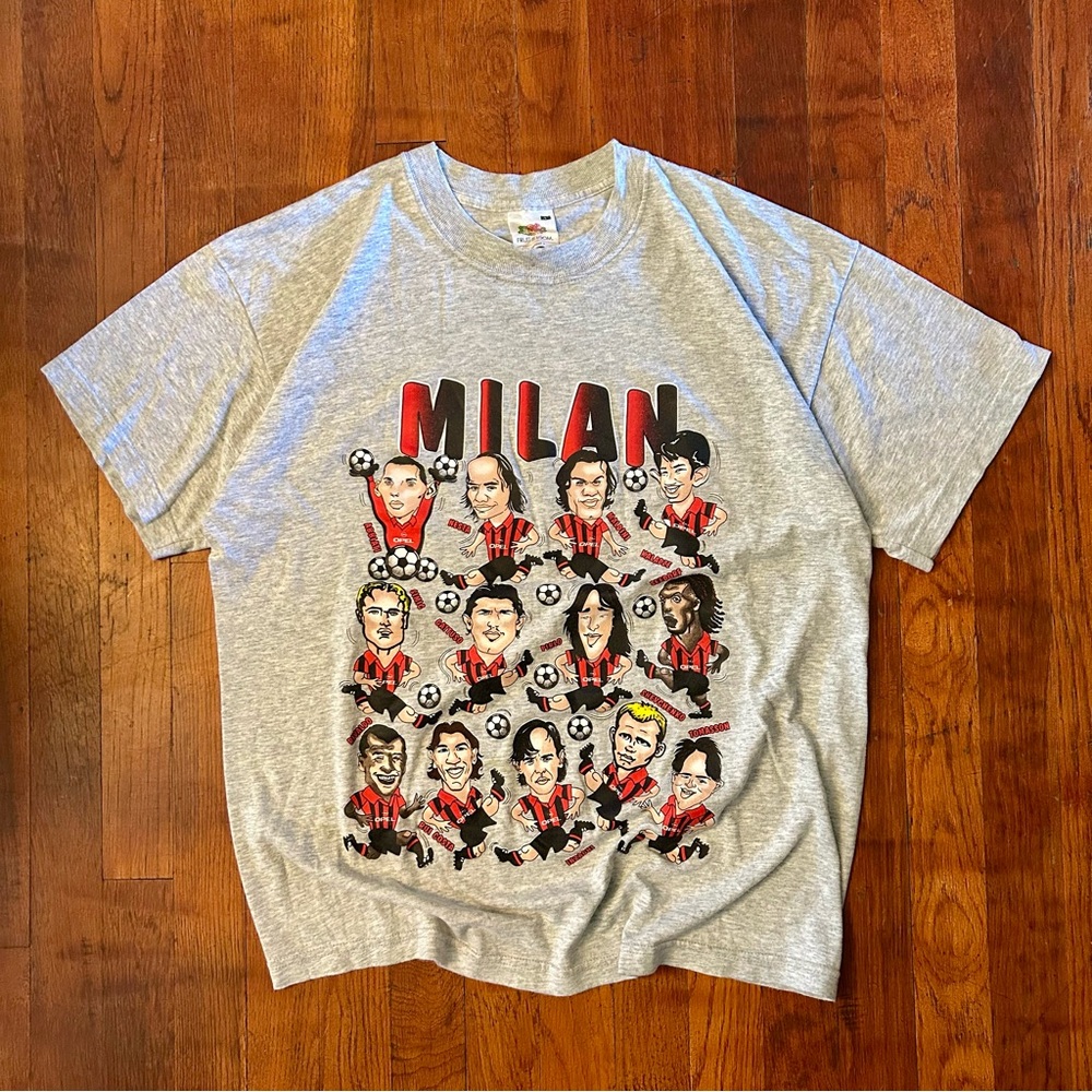 Vintage AC Milan Soccer Futbol Blokecore Caricature Graphic T-shirt L